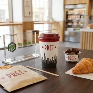 Gobelet en papier avec skyline de la ville et impression de logo, adapté pour le café et les boissons à emporter