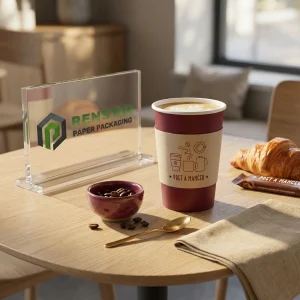 Tazza di Carta Rossa con Illustrazione Creativa di Caffè, Adatta per Imballaggio di Caffè o Bevande, Personalizzabile con Logo