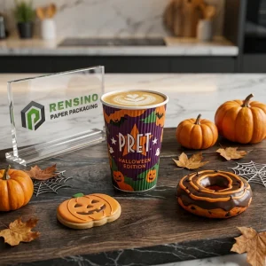 Bedruckter Papierverpackungsbecher mit Halloween-Motiv, geeignet für Lebensmittel, Geschenke oder Einzelhandelsverpackungen, OEM/ODM-Service verfügbar