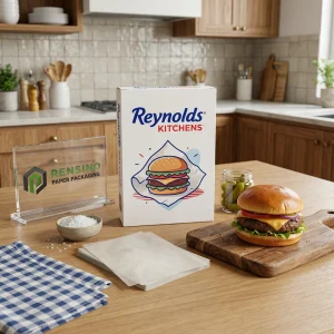 Papier ciré imprimé avec illustration de hamburger, adapté pour l'emballage alimentaire, service OEM/ODM disponible