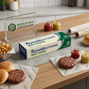 Papier ciré imprimé avec logo et motif, adapté pour l'emballage alimentaire, service OEM/ODM disponible
