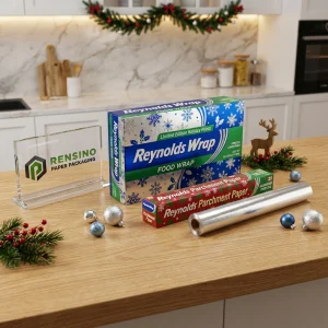 Carta da imballaggio festiva con motivo di fiocchi di neve stampati, adatta per confezioni alimentari o vendita al dettaglio, servizio OEM/ODM disponibile