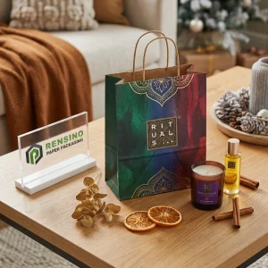 Sacchetto di Carta Colorato con Logo e Motivo Stampati, Adatto per Regali, Vendita al Dettaglio o Imballaggio Alimentare, Design Personalizzato Disponibile
