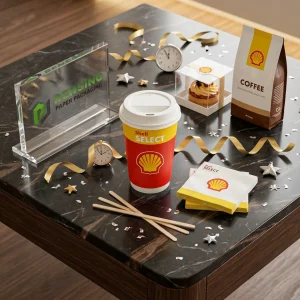Red and Yellow Disposable Paper Cups with White Lid and Printed Shell Logo, Custom Logo Printing Available