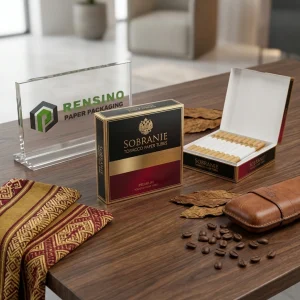Tube en papier à tabac noir et or avec logo et motif clairs, adapté pour l'emballage cadeau, au détail ou alimentaire, service OEM/ODM disponible