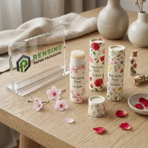 Tubo de bálsamo labial de papel con patrón floral impreso para uso cosmético o de regalo, diseño personalizado disponible