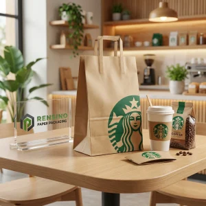 Saco de Papel Kraft com Logotipo do Starbucks e Padrão de Café, Adequado para Embalagem de Alimentos ou Bebidas, Serviço OEM/ODM Disponível