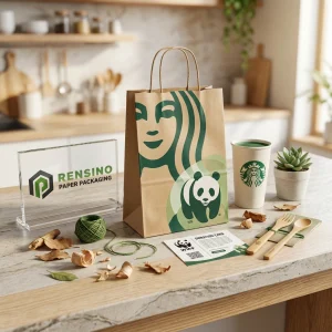 Sacola de Papel Kraft com Logo Impresso e Ilustração de Panda, Adequada para Embalagem de Presentes, Varejo, Alimentos ou Cosméticos, Design Personalizado Disponível