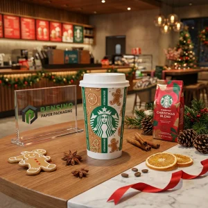 Gobelet en papier blanc avec motif de Noël, adapté pour le café ou les boissons, personnalisable pour un cadeau ou la vente au détail