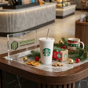 Tazza di Carta Bianca con Coperchio e Logo Verde Stampato, Adatta per Imballaggio di Bevande, Stampa Logo Personalizzata Disponibile