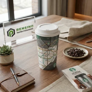 Tazza di carta bianca con logo Starbucks, adatta per caffè e bevande, design personalizzato disponibile