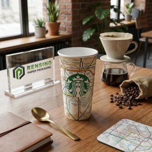 Gobelet en papier avec design de carte, adapté à l'emballage de café et de boissons