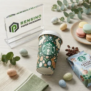 Tazza di carta colorata con motivo di coniglio pasquale e floreale, adatta per imballaggio di caffè e bevande
