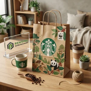 Sacola de Papel Kraft com Padrão de Panda WWF e Floresta, Adequada para Embalagem de Presentes, Alimentos ou Varejo, Design Personalizado Disponível