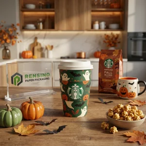 Gobelet en papier avec motif d'Halloween, adapté pour le café ou les boissons, design personnalisé disponible