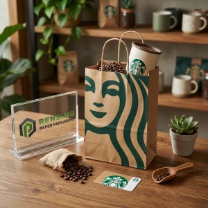 Sacola de Papel Kraft com Logotipo Impresso e Padrão de Grãos de Café, Adequada para Presente, Alimentos ou Embalagem de Varejo, Design Personalizado Disponível