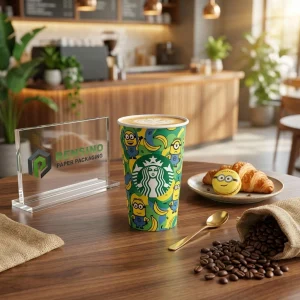 Vaso de papel colorido con patrón de Minions, adecuado para café y bebidas, impresión personalizada disponible