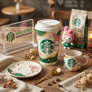 Bedruckter Pappbecher und -becher mit My Melody und Starbucks-Logo, geeignet für Kaffee-, Geschenk- oder Einzelhandelsverpackungen, OEM/ODM-Service verfügbar