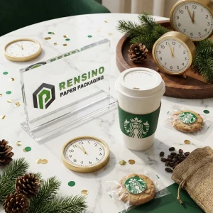Tazza di Carta Bianca con Coperchio e Manica Verde, Adatta per Imballaggio di Caffè e Bevande