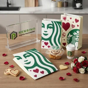 Bolsas de papel desechables verdes y rojas para alimentos con patrón de corazón y cara femenina, diseño personalizado disponible