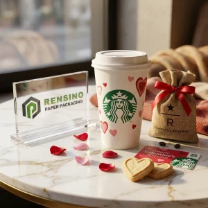 Tazza di Carta Bianca con Motivo Cuore Rosso e Coperchio di Plastica, Design Personalizzato Disponibile