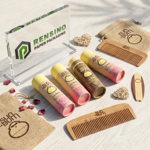 Tubo de bálsamo labial de papel impreso con ilustración de bálsamo labial y patrón natural, adecuado para uso cosmético o de regalo, impresión de logo personalizada disponible