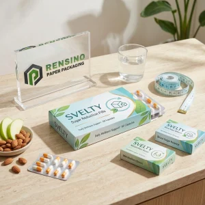 Boîte d'emballage en papier imprimé avec un branding clair et un motif de feuilles, adaptée pour les cadeaux, les aliments ou l'emballage de détail, service OEM/ODM disponible