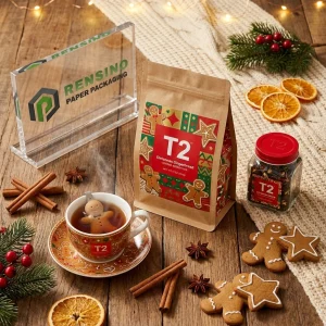 Sac en papier brun avec motif de pain d'épice de Noël pour l'emballage alimentaire, design personnalisé disponible