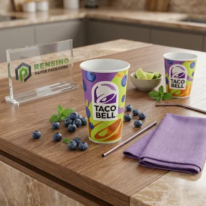Printed Colorful Paper Cup with Blueberry and Lime Imagery for Beverage Packaging, Custom Logo Printing Available