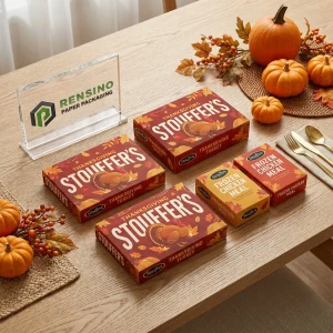 Thanksgiving Turkey Stouffer’s Printed Paper Food Packaging Box with Autumn Leaf Pattern, Suitable for Frozen Chicken Meal or Retail Packaging, Custom Design and OEM/ODM Service Available