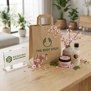 Kraftpapier-Geschenktüte mit Kirschblüten-Design, anpassbar für den Einzelhandel und Geschenke
