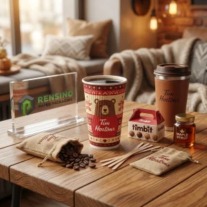 Bedruckter Pappbecher mit Bären- und Weihnachtsmuster, geeignet für Kaffee- oder Getränkepackungen, benutzerdefiniertes Design unterstützt