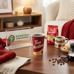 Tazza di carta rossa con stampa di caffè, adatta per bevande calde o imballaggio al dettaglio, design personalizzato disponibile