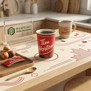 Tazza di Carta Rossa con Motivo di Chicchi di Caffè, Adatta per Imballaggio di Bevande, Personalizzabile con Logo