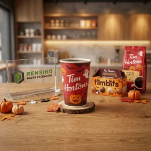 Tazza di Carta Rossa con Motivo di Halloween, Adatta per Caffè e Bevande, Design Personalizzato Disponibile