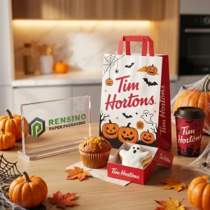 Sacchetti di Carta Usa e Getta Bianchi e Rossi per Alimenti con Motivo di Zucca di Halloween e Pipistrello, Stampa di Logo Personalizzato Disponibile