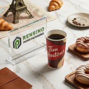 Tazza di carta rossa con stampa di caffè, adatta per il confezionamento di bevande e uso promozionale