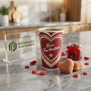 Copo de Papel Vermelho e Branco com Padrão de Coração e Texto de Amor, Adequado para Embalagem de Alimentos ou Bebidas, Serviço OEM/ODM Disponível