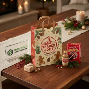 Sacchetti di Carta Alimentare Usa e Getta Kraft con Motivo Festivo di Pan di Zenzero e Pigne, Stampa Logo Personalizzata Disponibile