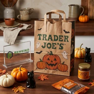 Braune Kraft Einweg-Lebensmittelpapierbeutel mit Halloween-Kürbis- und Gespensterillustration, benutzerdefiniertes Design verfügbar
