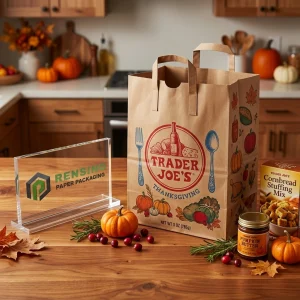 Sacola de Papel Kraft com Impressão de Ação de Graças e Alça, Design Personalizado Disponível