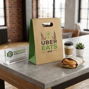 Sacola de Papel Kraft com Logotipo Impresso e Ilustração de Alimentos, Adequada para Embalagem de Alimentos, Presentes ou Varejo, Serviço OEM/ODM Disponível