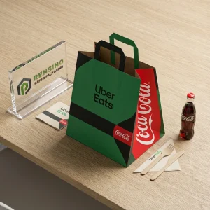 Printed paper bag with colorful branding and handle, suitable for retail or food packaging, OEM/ODM Service Available