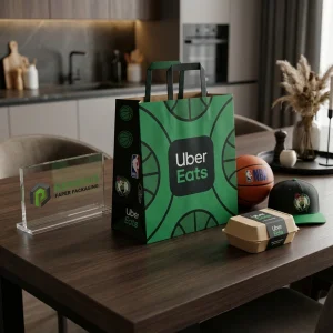Sacola de Papel Verde com Logotipo e Padrão Impressos, Adequada para Embalagem de Presentes, Varejo ou Alimentos, Serviço OEM/ODM Disponível