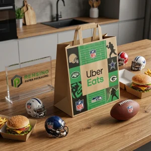 Sacola de Papel Kraft com Padrão da NFL e Futebol, Adequada para Presentes, Alimentos ou Embalagem de Varejo, Design Personalizado Disponível