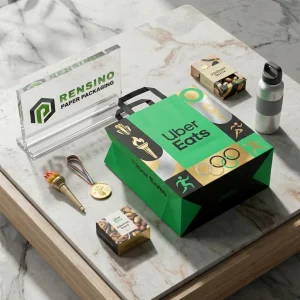 Sacolas de Papel Verde para Viagem com Logos e Gráficos Impressos, Adequadas para Embalagem de Presentes, Alimentos ou Varejo, Serviço OEM/ODM Disponível