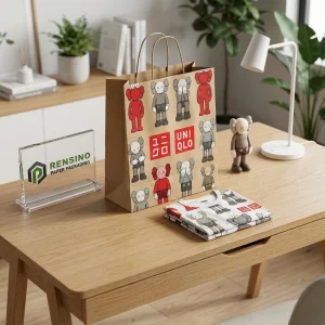 Sacola de Papel para Presente Uniqlo com Padrão de Urso de Desenho Animado, Adequada para Presente, Varejo ou Embalagem de Alimentos, Design Personalizado Disponível
