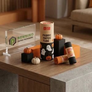Tubo de papel kraft con patrón de fantasma y calabaza de Halloween, adecuado para empaques de tela, diseño personalizado disponible