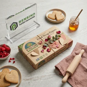 Carta da imballaggio per alimenti Kraft con testo stampato “IF YOU CARE” e motivo a cuore, adatta per imballaggio alimentare o al dettaglio, design personalizzato disponibile