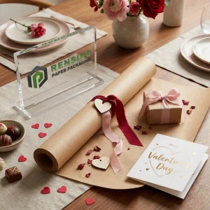 Carta da imballaggio Kraft con nastri e biglietto di San Valentino